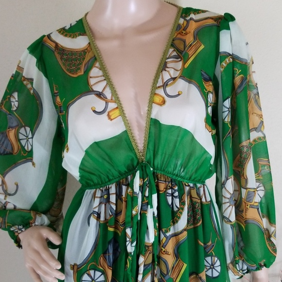 Scarf Printed Green V-Neck Maxi Dress - Picture 4 of 7